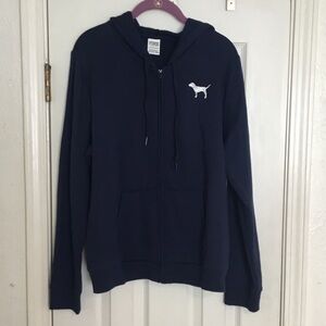 NWOT PINK Victoria's Secret Dark Blue Hoodie with Silver Dog Logo